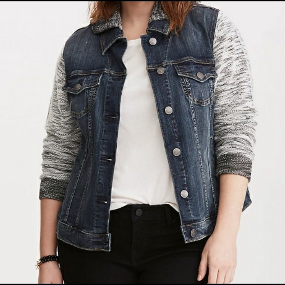 Torrid - Denim Jacket with Sweater sleeves and hood